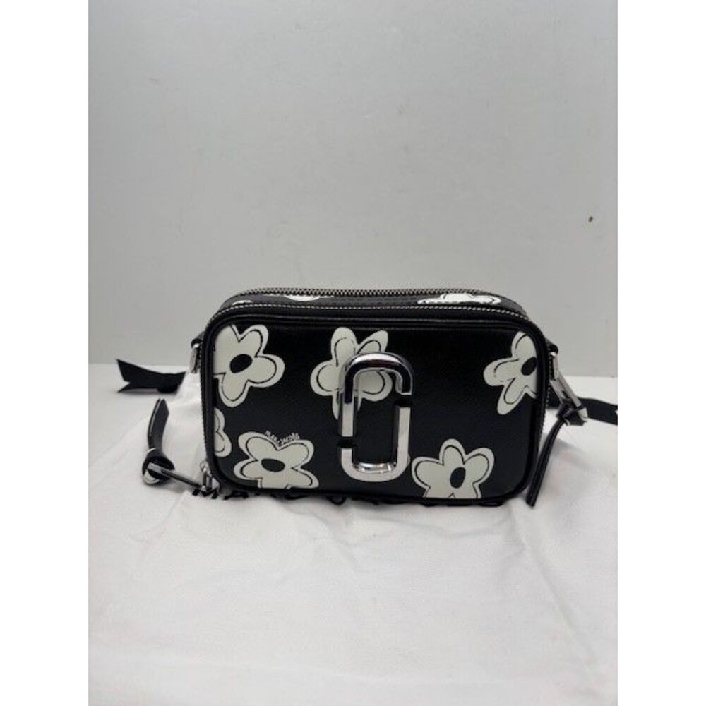 Marc Jacobs The Snapshot Daisy Leather Crossbody Bag Black White Flowers